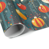 Funky Retro Kerst Hanging Decorations Blauw Cadeaupapier (Rol Hoek)