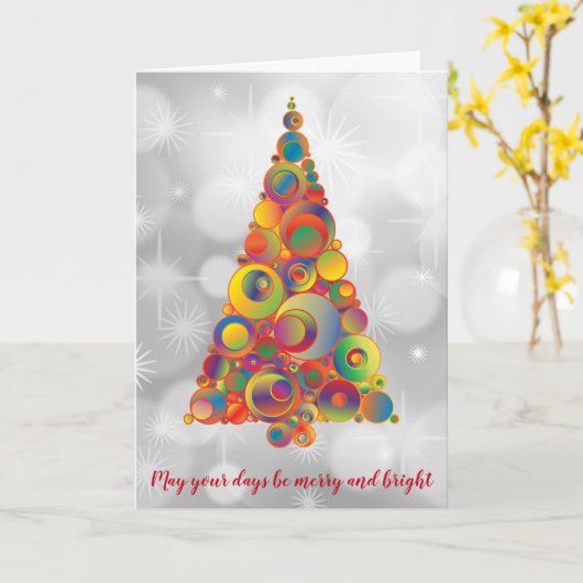 Funky Retro Kerstboom Fel Kleurrijk Feestelijk Kaart (Gele Bloem)