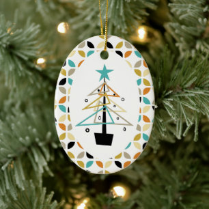 Funky Retro kerstboom, midden-eeuwse terugtocht Keramisch Ornament