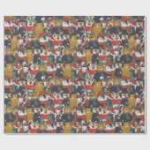 Funky Retro-kerstdieren Cadeaupapier (Vlak)