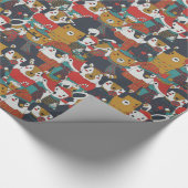 Funky Retro-kerstdieren Cadeaupapier (Hoek)