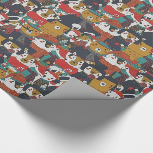 Funky Retro-kerstdieren Cadeaupapier (Hoek)
