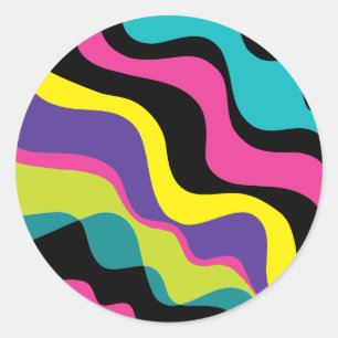 Funky Retro Kleuren Golf Pop Patroon 90's Feest Ronde Sticker
