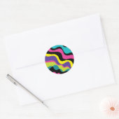 Funky Retro Kleuren Wave Pop Pattern 90's Party Ronde Sticker (Envelop)