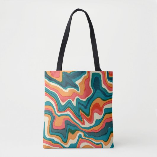 Funky Retro Kleurrijke Artsy Marble Swirl Ebru Tote Bag (Voorkant)