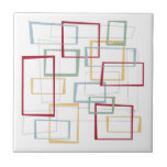Funky Retro Mid-eeuwse Modern Squares Ceramic Til Tegeltje<br><div class="desc">Deze funky moderne tegel uit het midden van de eeuw heeft donkerrode,  lichtblauwe,  zachte groene en gele abstracte vierkanten en rechthoeken. Het wordt gemarkeerd door dunne zwarte abstracte vierkanten en rechthoeken. Voeg een pop retro lol toe aan uw betegelproject of als een coole trivet!</div>