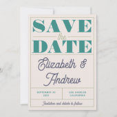 Funky Retro Mint Green Blue Script Weddenschap Save The Date (Voorkant)