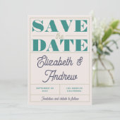 Funky Retro Mint Green Blue Script Weddenschap Save The Date (Staand voorkant)