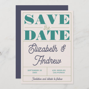Funky Retro  Mint Green Blue Script Weddenschap Save The Date