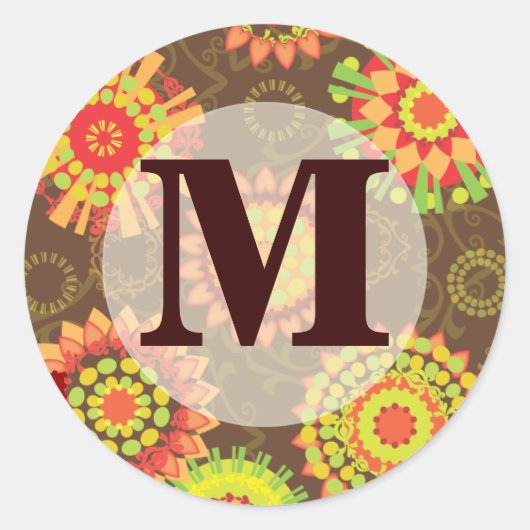 Funky Retro Mod Abstract Patroon Monogram Ronde Sticker (Voorkant)