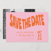 Funky Retro Mod Unieke Foto Roze Oranje - Aangepas Save The Date (Voorkant / Achterkant)