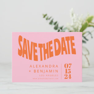 Funky Retro Mod Unieke Foto Roze Oranje - Aangepas Save The Date