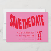 Funky Retro Mod Unieke Roze en Rode Foto Save The Date (Voorkant)