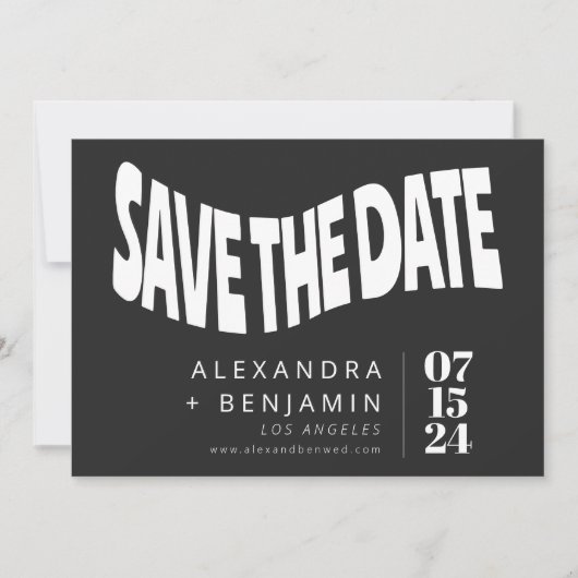 Funky Retro Mod Unique Black and White Photo Save The Date (Voorkant)