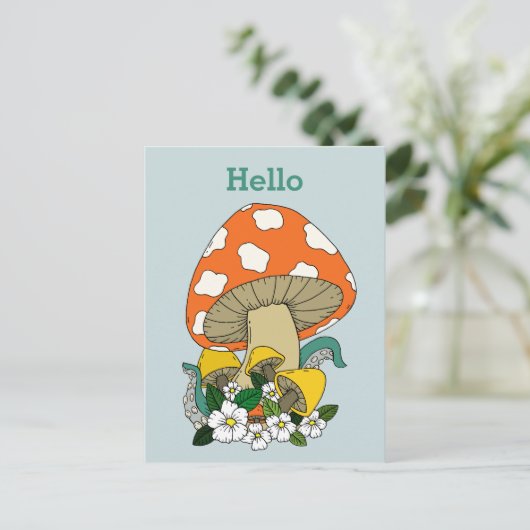 Funky Retro Mushroom Briefkaart (Staand voorkant)