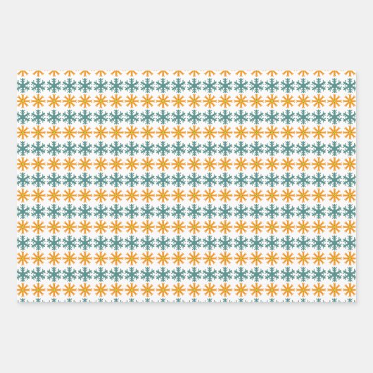 Funky Retro Nordic Blauwgroen Sinaasappel Sneeuwvl Inpakpapier Vel (Voorkant 3)