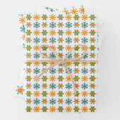 Funky Retro Nordic Blauwgroen Sinaasappel Sneeuwvl Inpakpapier Vel (In situ)