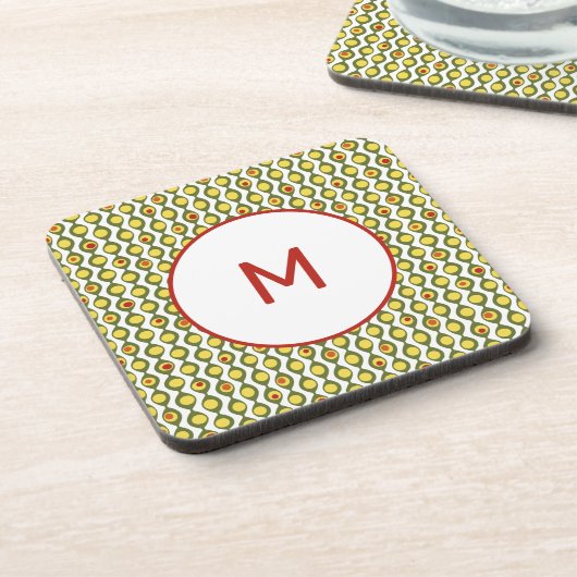 Funky Retro Olive Bead Custom Colors Pattern Bier Onderzetter (Linkerzijde)