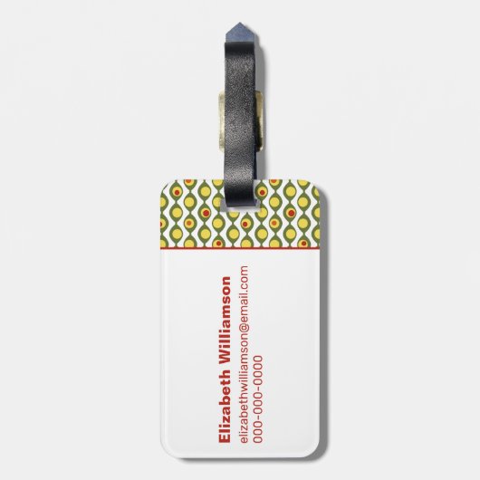 Funky Retro Olive Bead Custom Colours Patroon Bagagelabel (Achterkant verticaal)