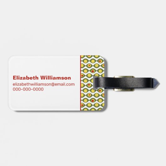 Funky Retro Olive Bead Custom Colours Patroon Bagagelabel (Achterkant horizontaal)