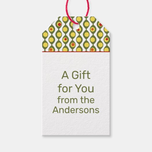 Funky Retro Olive Bead Custom Colours Patroon Cadeaulabel (Voorkant)