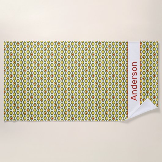 Funky Retro Olive Bead Custom Colours Patroon Strandlaken (Voorkant)