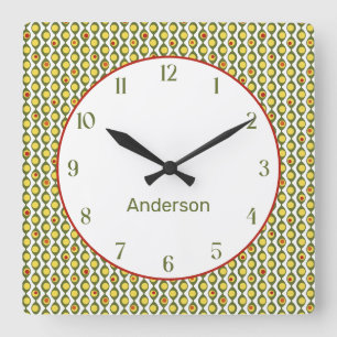 Funky Retro Olive Bead Custom Colours Patroon Vierkante Klok