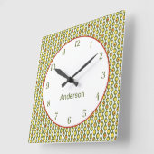 Funky Retro Olive Bead Custom Colours Patroon Vierkante Klok (Hoek)
