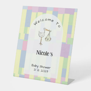 Funky Retro Ooievaar Bezorging Baby Shower Welkom Reclamebord Met Voetstuk