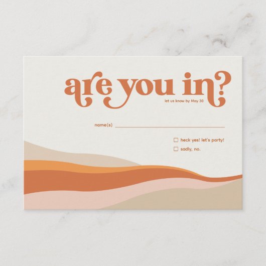 Funky Retro Oranje Peach en Gold RSVP Reply Card (Voorkant)