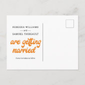 Funky Retro Oranje roze bruiloft bespaart de datum Aankondigingskaart (Achterkant)