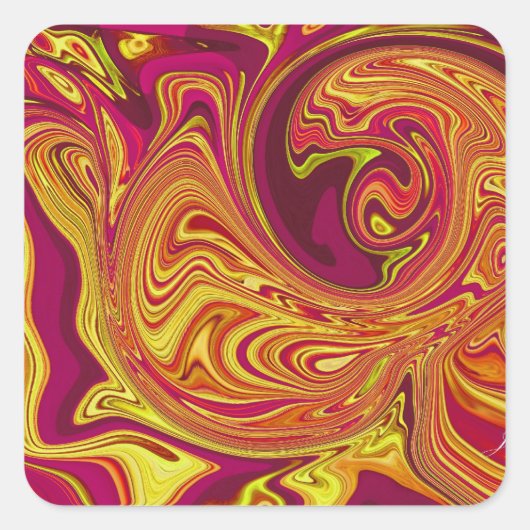 Funky Retro Oranje Swirl Vierkante Sticker (Voorkant)