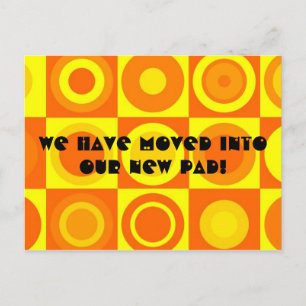 Funky Retro Oranje Yellow Circle Adreswijziging Aankondigingskaart