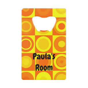 Funky Retro Oranje Yellow Circles Squares Creditkaart Flessenopener
