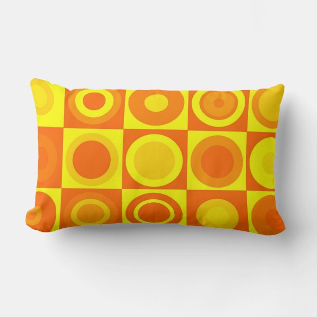 Funky Retro Oranje Yellow Circles Squares Kussen (Voorkant)