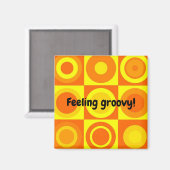 Funky Retro Oranje Yellow Circles Squares Magneet (Voorkant / Achterkant)