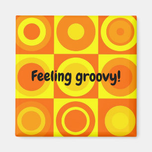 Funky Retro Oranje Yellow Circles Squares Magneet