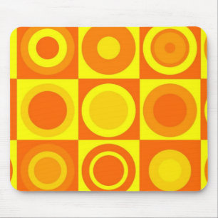 Funky Retro Oranje Yellow Circles Squares Muismat