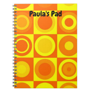 Funky Retro Oranje Yellow Circles Squares Notitieboek