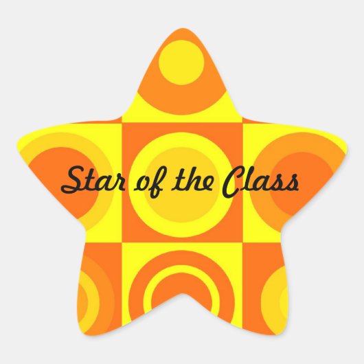 Funky Retro Oranje Yellow Circles Squares Ster Sticker (Voorkant)