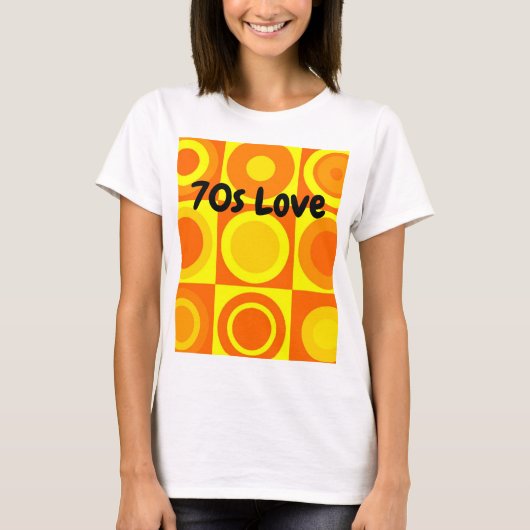 Funky Retro Oranje Yellow Circles Squares T-shirt (Voorkant)