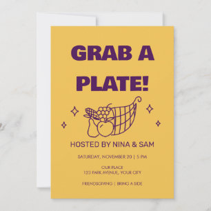 Funky Retro 'Pak een bord' Friendsgiving uitnodigi Kaart