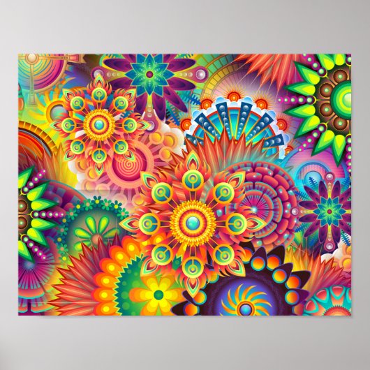 Funky Retro Patroon Abstract Boheems Poster (Voorkant)