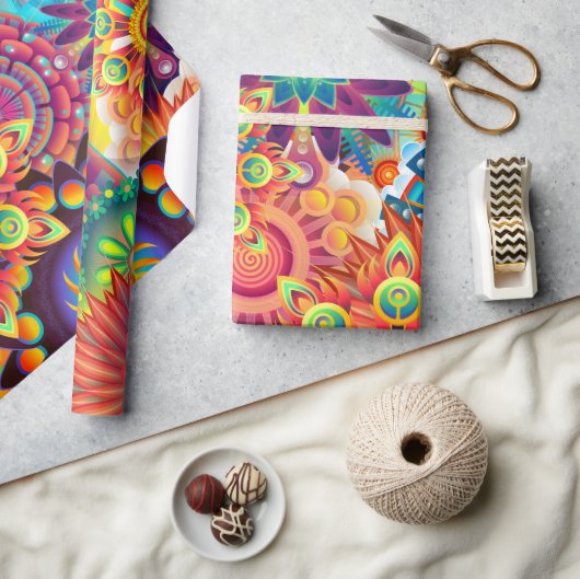 Funky Retro Pattern Abstract Bohemian Cadeaupapier (Crafts)