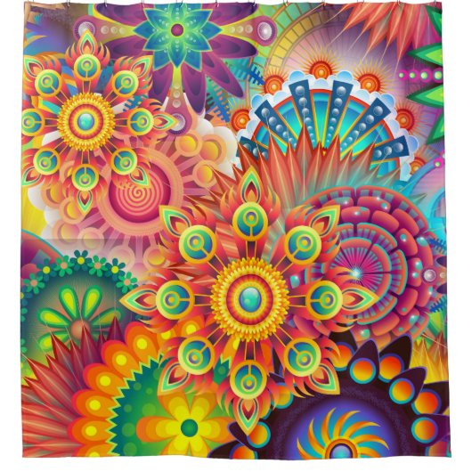 Funky Retro Pattern Abstract Bohemian Douchegordijn (Voorkant)