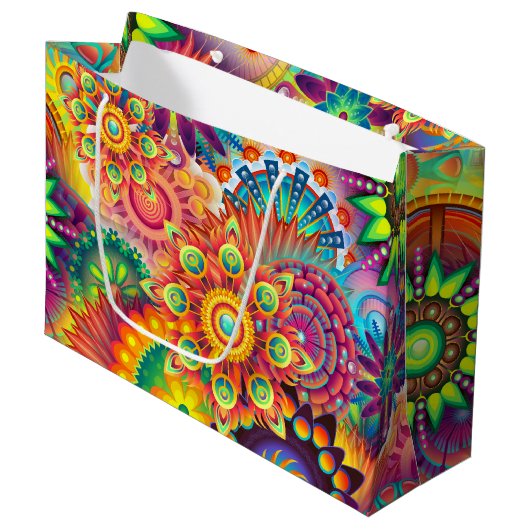 Funky Retro Pattern Abstract Bohemian Groot Cadeauzakje (Voorkant Gekanteld)