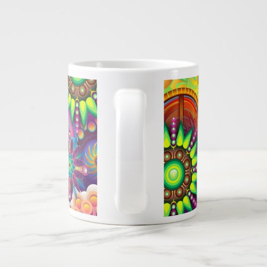 Funky Retro Pattern Abstract Bohemian Grote Koffiekop (Achterkant)