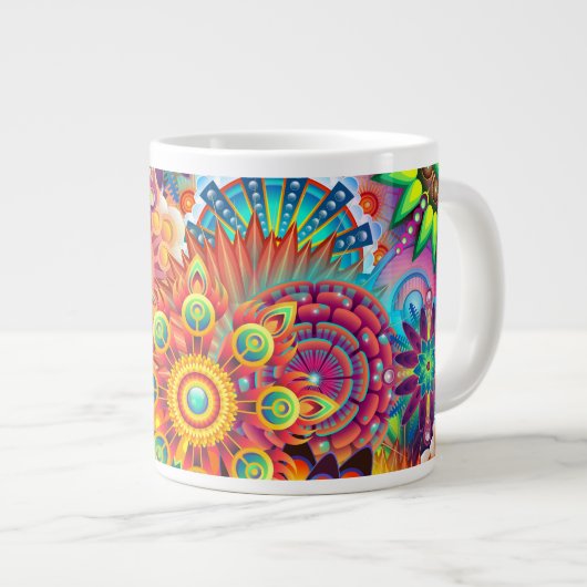 Funky Retro Pattern Abstract Bohemian Grote Koffiekop (Voorkant rechts)