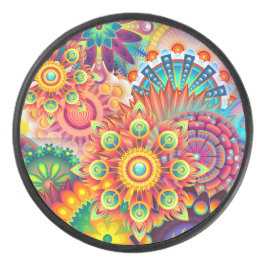 Funky Retro Pattern Abstract Bohemian Hockey Puck
