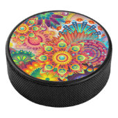 Funky Retro Pattern Abstract Bohemian Hockey Puck (3/4)